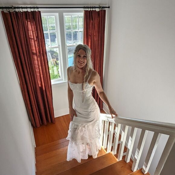 Custom Vintage Organdy Floral Embroidered Wedding Dress - Picture 4 of 16